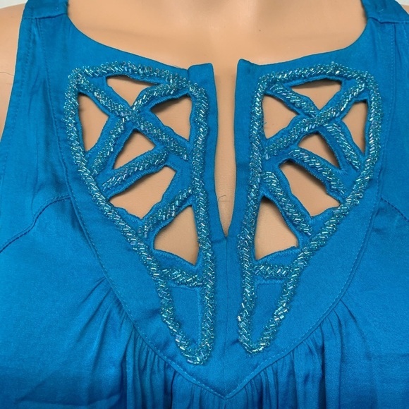 NWT a.n.a. top Blue with Beaded neckline - Picture 2 of 7